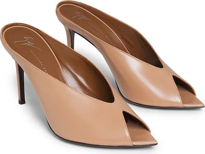 Women's 90MM Leather Peep-Toe Mules - Muse Ebano - Size 6 - Image 7