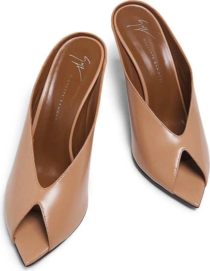 Women's 90MM Leather Peep-Toe Mules - Muse Ebano - Size 6 - Image 9