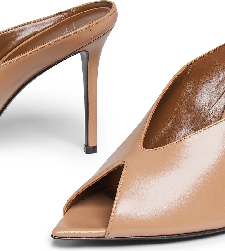 Women's 90MM Leather Peep-Toe Mules - Muse Ebano - Size 6 - Image 10