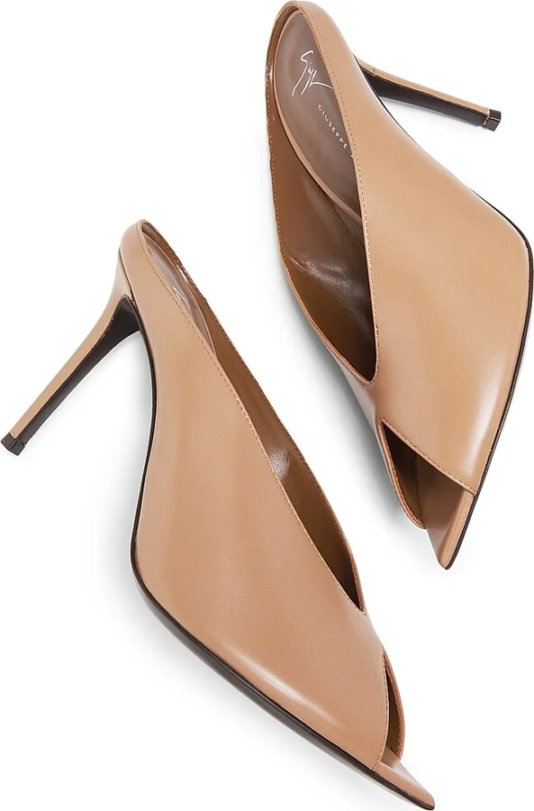 Women's 90MM Leather Peep-Toe Mules - Muse Ebano - Size 6 - Image 11