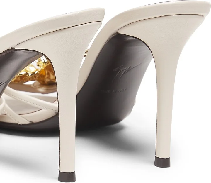 Women's 90MM Leather Slide Sandals - Cream - Size 7 - Image 3