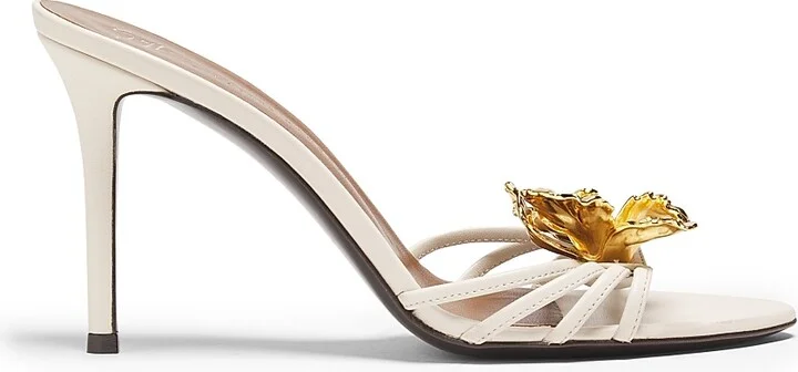 Women's 90MM Leather Slide Sandals - Cream - Size 7