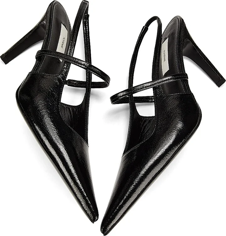 Women's 90MM Leather Slingback Pumps - Black - Size 5 - Image 6