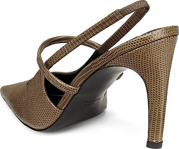 Women's 90MM Lizard-Embossed Leather Slingback Pumps - Dark Olive - Size 5 - Image 3