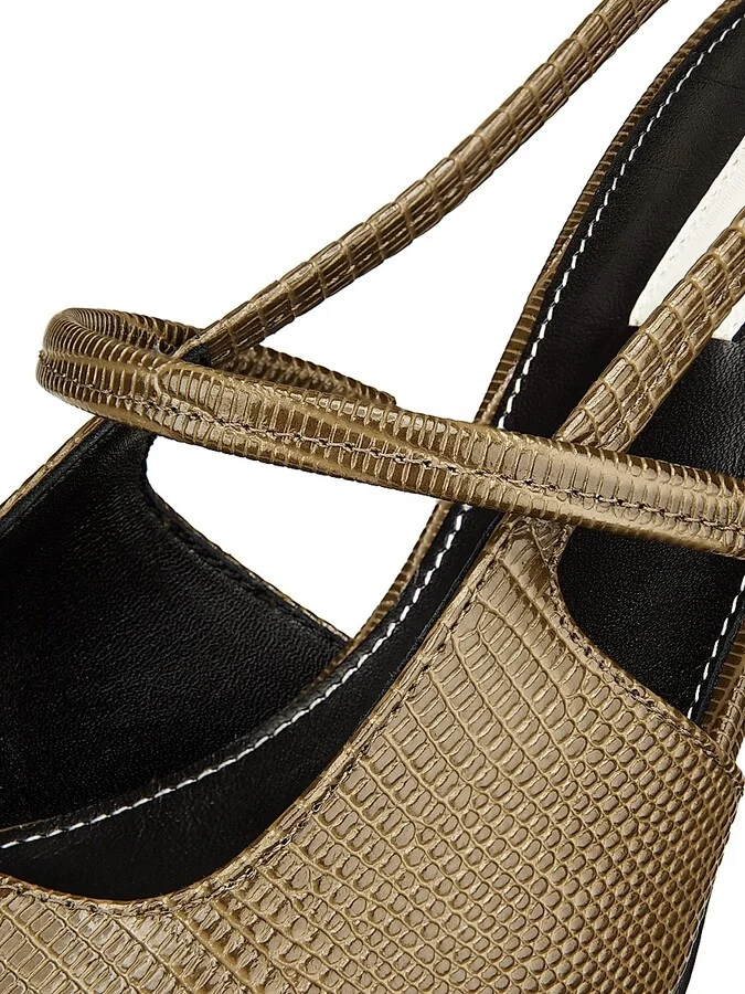 Women's 90MM Lizard-Embossed Leather Slingback Pumps - Dark Olive - Size 5 - Image 5