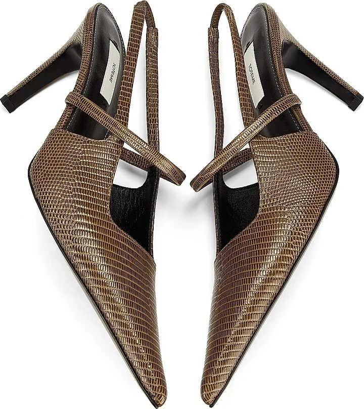 Women's 90MM Lizard-Embossed Leather Slingback Pumps - Dark Olive - Size 5 - Image 6