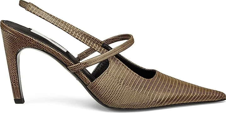 Women's 90MM Lizard-Embossed Leather Slingback Pumps - Dark Olive - Size 5