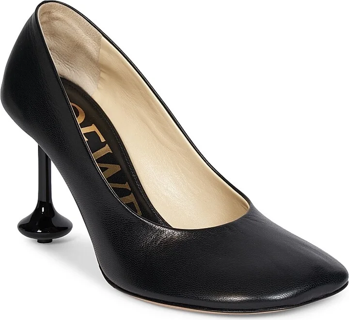Women's 90MM Square-Toe Leather Pumps - Black - Size 5 - Image 2