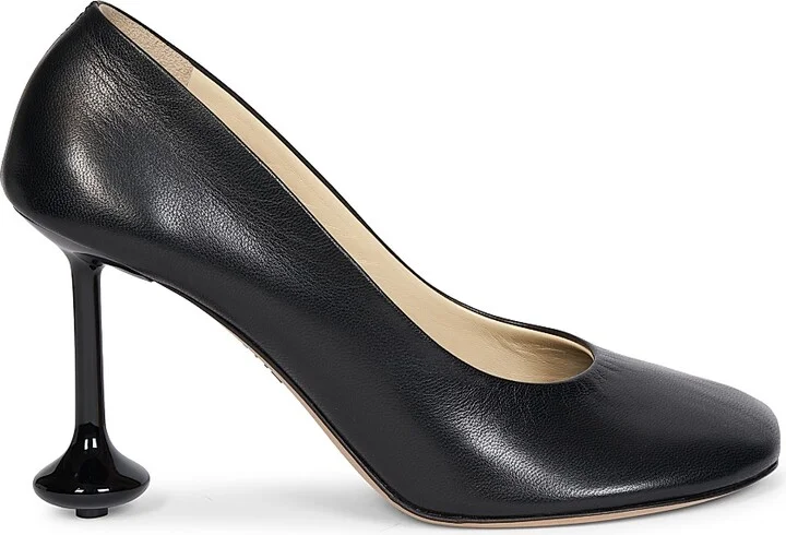 Women's 90MM Square-Toe Leather Pumps - Black - Size 5