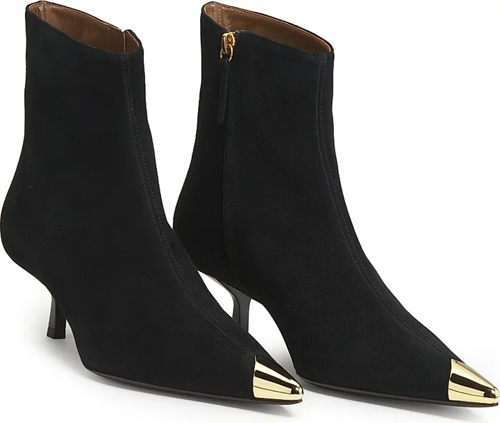 Women's 90MM Suede Cap-Toe Kitten-Heel Booties - Nero Oro - Size 6 - Image 2