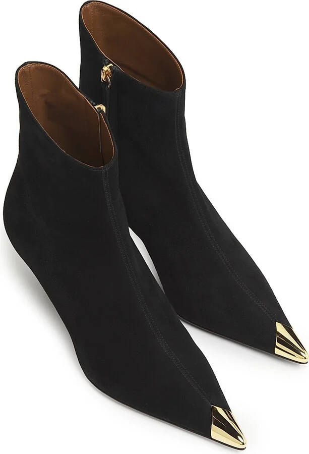 Women's 90MM Suede Cap-Toe Kitten-Heel Booties - Nero Oro - Size 6 - Image 4