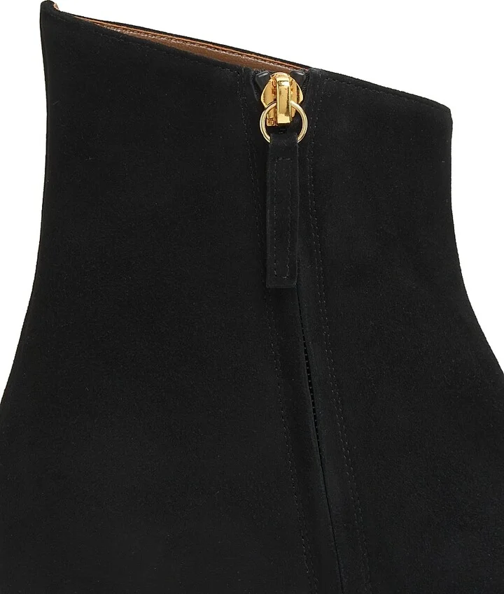 Women's 90MM Suede Cap-Toe Kitten-Heel Booties - Nero Oro - Size 6 - Image 5