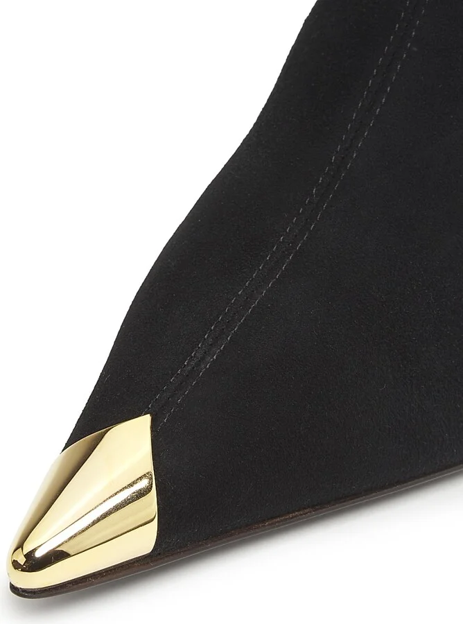 Women's 90MM Suede Cap-Toe Kitten-Heel Booties - Nero Oro - Size 6 - Image 6