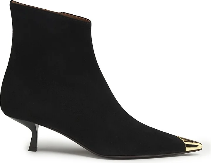 Women's 90MM Suede Cap-Toe Kitten-Heel Booties - Nero Oro - Size 6