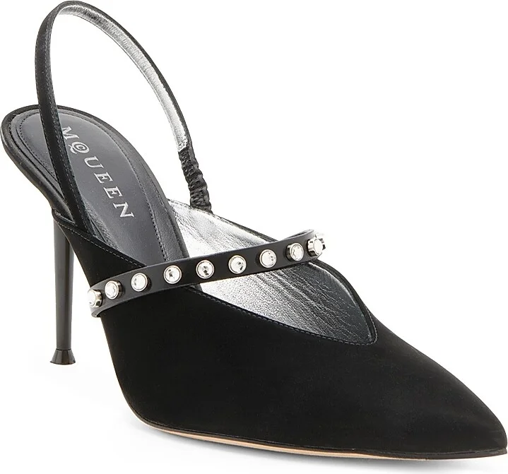 Women's 90MM Suede Slingback Pumps - Black Silver - Size 6 - Image 2