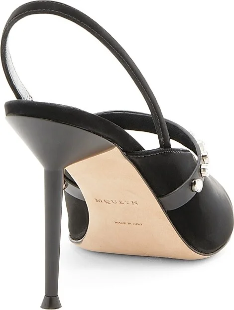 Women's 90MM Suede Slingback Pumps - Black Silver - Size 6 - Image 3