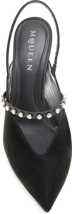Women's 90MM Suede Slingback Pumps - Black Silver - Size 6 - Image 4
