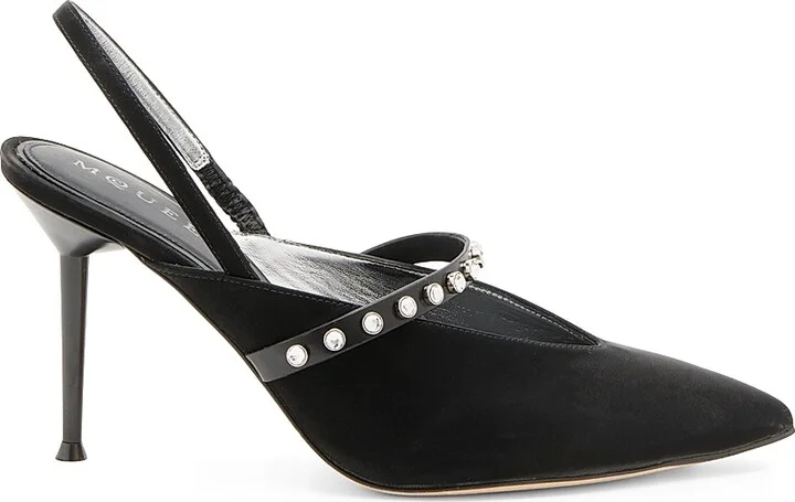 Women's 90MM Suede Slingback Pumps - Black Silver - Size 6