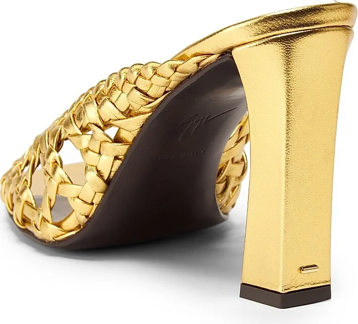 Women's 90MM Woven Leather Open-Toe Sandals - Gold - Size 5 - Image 3