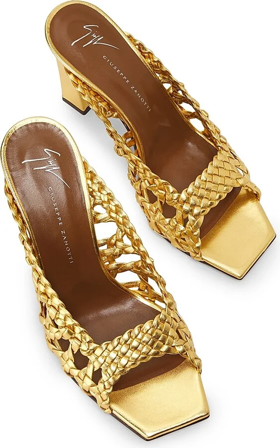 Women's 90MM Woven Leather Open-Toe Sandals - Gold - Size 5 - Image 4
