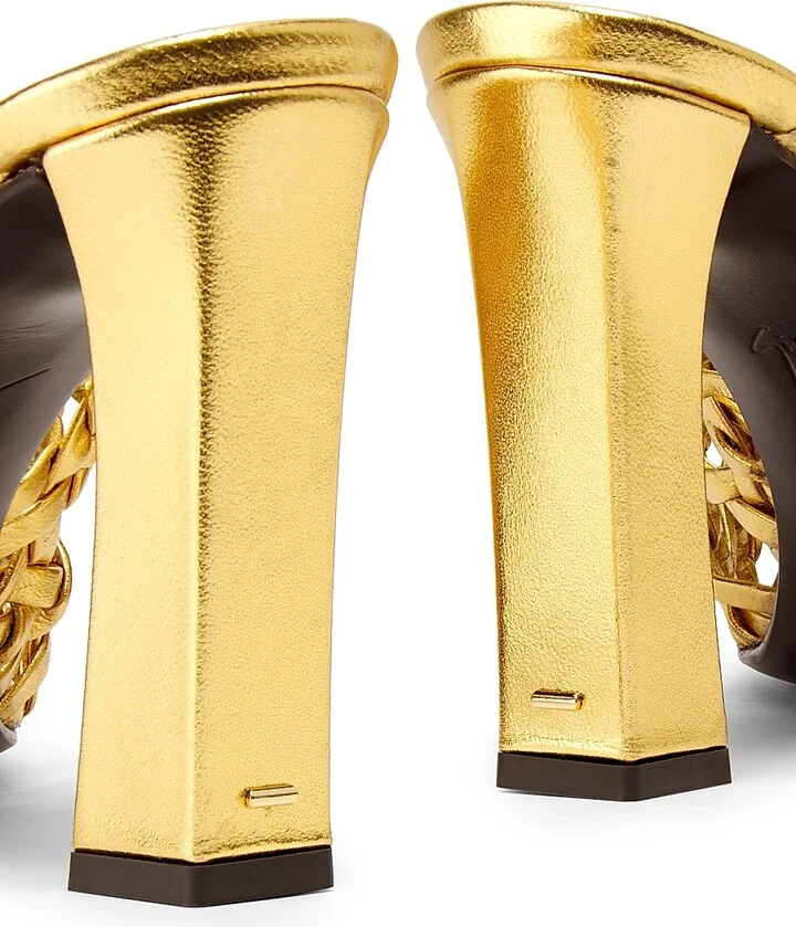 Women's 90MM Woven Leather Open-Toe Sandals - Gold - Size 5 - Image 5