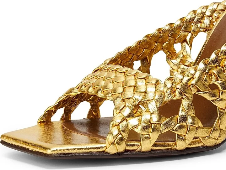 Women's 90MM Woven Leather Open-Toe Sandals - Gold - Size 5 - Image 6