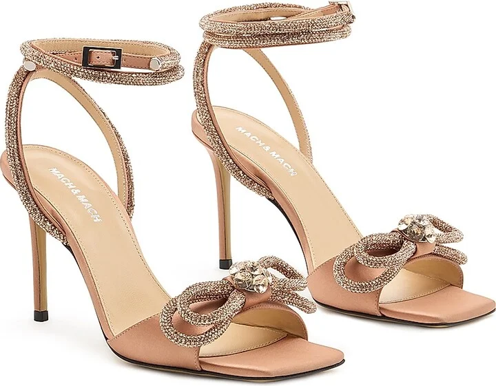 Women's 95MM Bow Embellished Crepe Satin Sandals - Golden Brown - Size 7.5 - Image 2