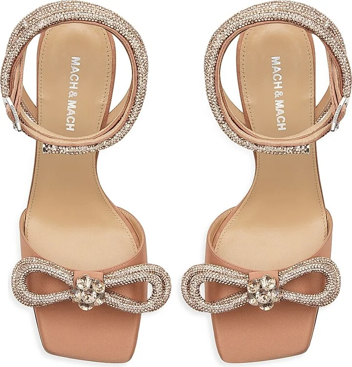 Women's 95MM Bow Embellished Crepe Satin Sandals - Golden Brown - Size 7.5 - Image 4