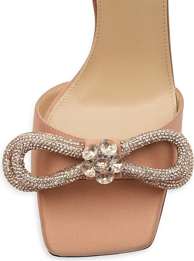 Women's 95MM Bow Embellished Crepe Satin Sandals - Golden Brown - Size 7.5 - Image 5
