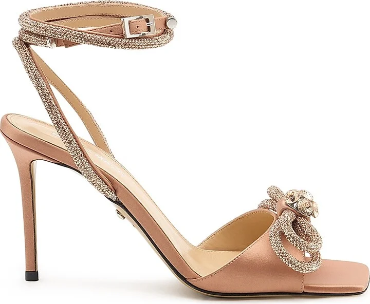 Women's 95MM Bow Embellished Crepe Satin Sandals - Golden Brown - Size 7.5