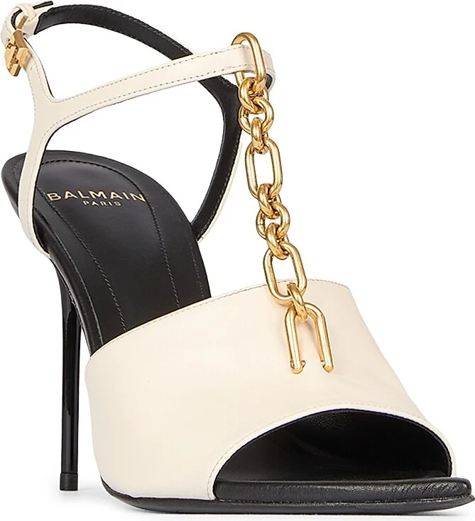 Women's 95MM Chain-Link & Leather T-Strap Sandals - Ivoire - Size 9 - Image 2