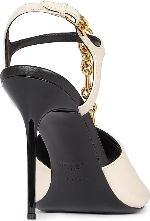 Women's 95MM Chain-Link & Leather T-Strap Sandals - Ivoire - Size 9 - Image 3