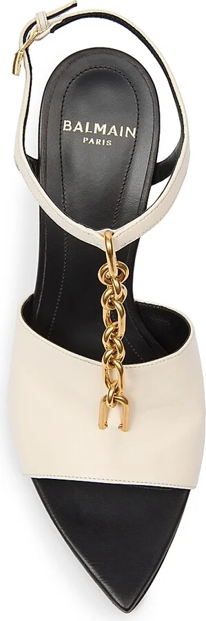 Women's 95MM Chain-Link & Leather T-Strap Sandals - Ivoire - Size 9 - Image 4