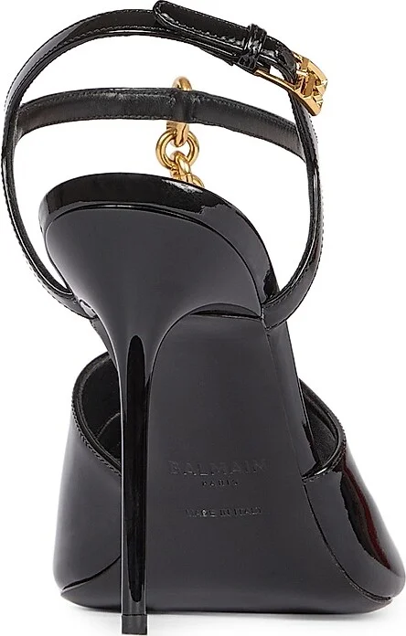 Women's 95MM Chain-Link & Patent Leather T-Strap Sandals - Noir - Size 9 - Image 3