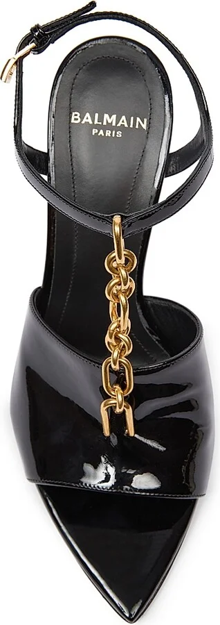 Women's 95MM Chain-Link & Patent Leather T-Strap Sandals - Noir - Size 9 - Image 4