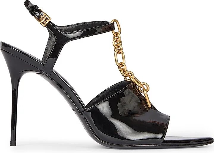 Women's 95MM Chain-Link & Patent Leather T-Strap Sandals - Noir - Size 9