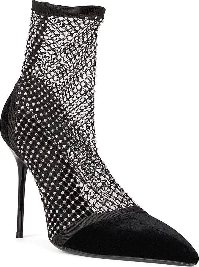 Women's 95MM Mesh & Velvet Ankle Boots - Noir - Size 9 - Image 2