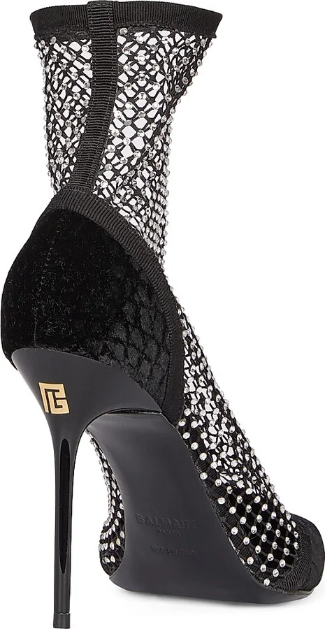 Women's 95MM Mesh & Velvet Ankle Boots - Noir - Size 9 - Image 3