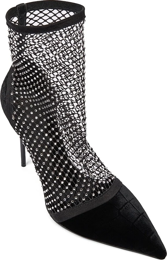 Women's 95MM Mesh & Velvet Ankle Boots - Noir - Size 9 - Image 4