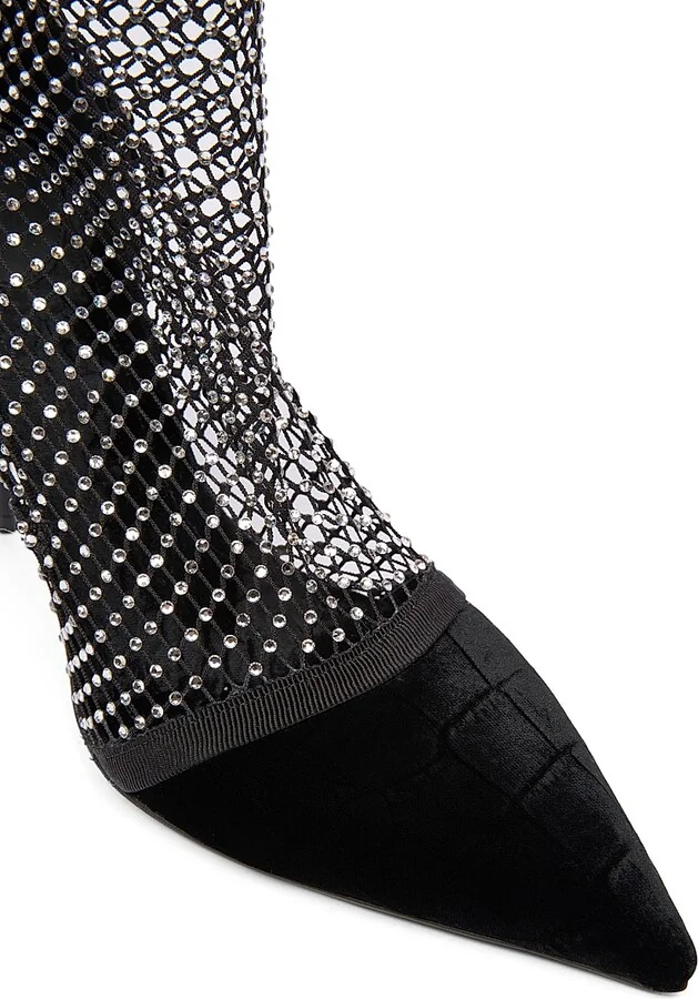 Women's 95MM Mesh & Velvet Ankle Boots - Noir - Size 9 - Image 5