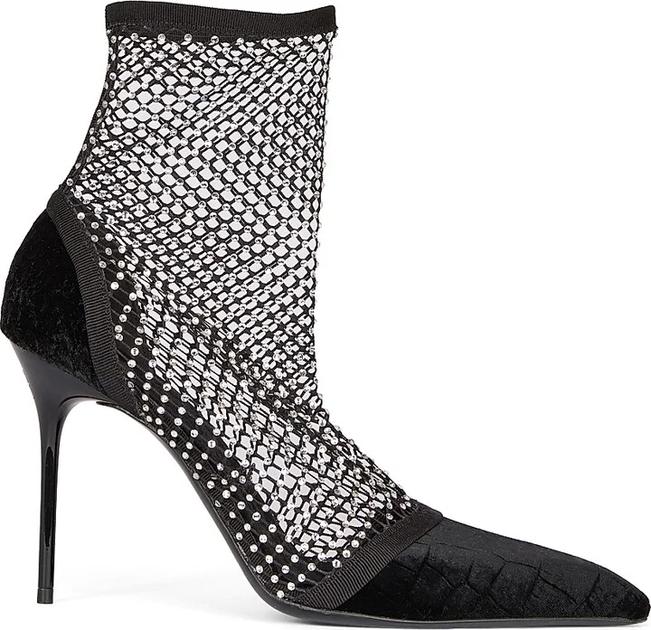 Women's 95MM Mesh & Velvet Ankle Boots - Noir - Size 9