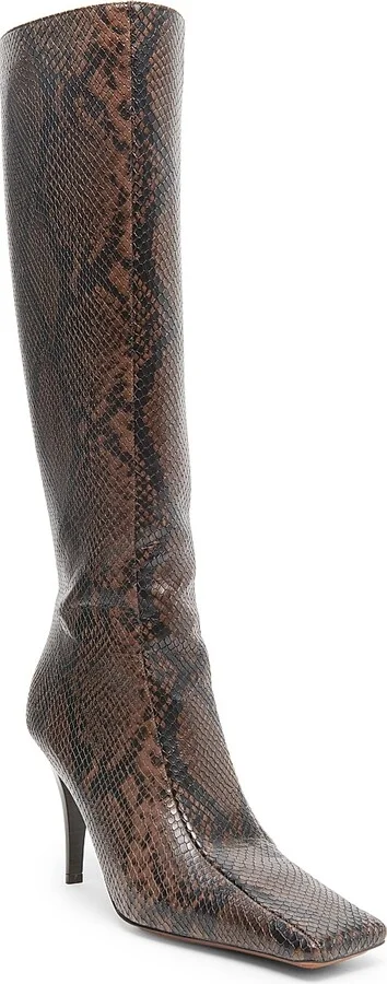 Women's 95MM Snakeskin-Printed Knee-High Boots - Coffee - Size 6 - Image 2