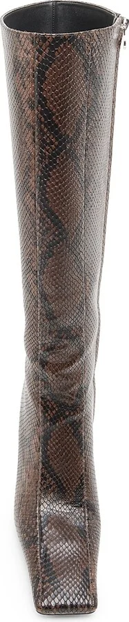 Women's 95MM Snakeskin-Printed Knee-High Boots - Coffee - Size 6 - Image 4