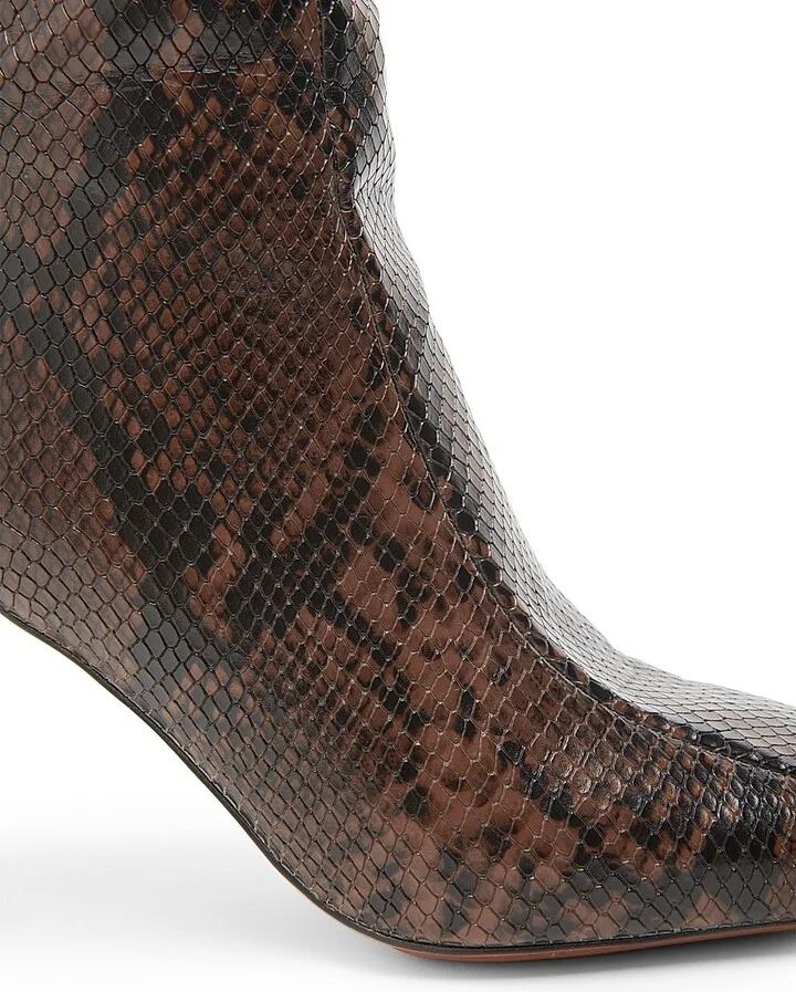 Women's 95MM Snakeskin-Printed Knee-High Boots - Coffee - Size 6 - Image 5