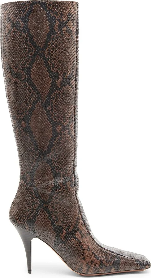 Women's 95MM Snakeskin-Printed Knee-High Boots - Coffee - Size 6