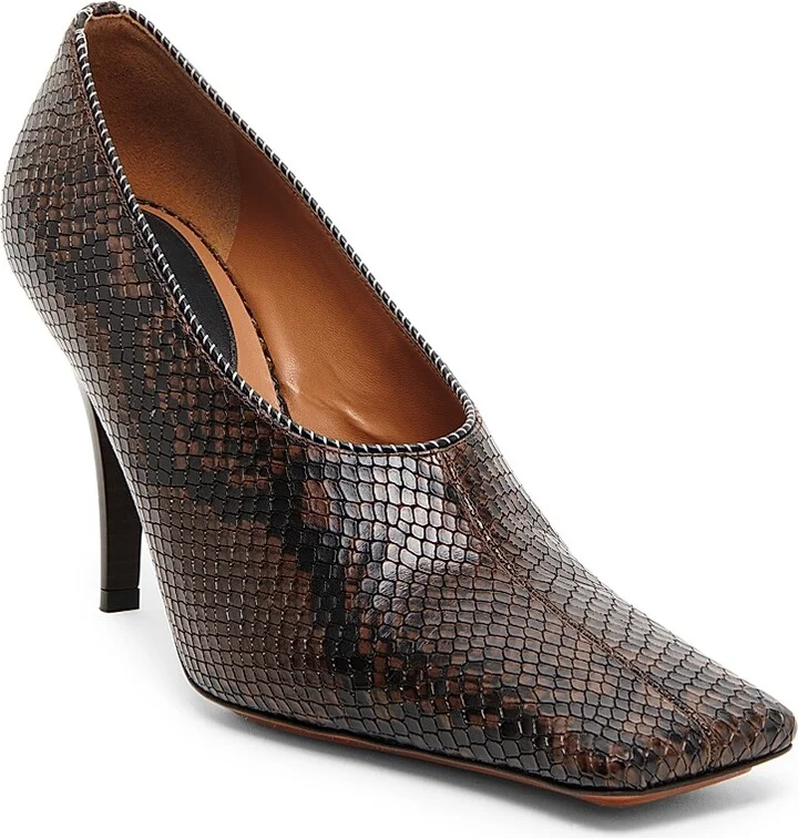 Women's 95MM Snakeskin Printed Pumps - Coffee - Size 5 - Image 2