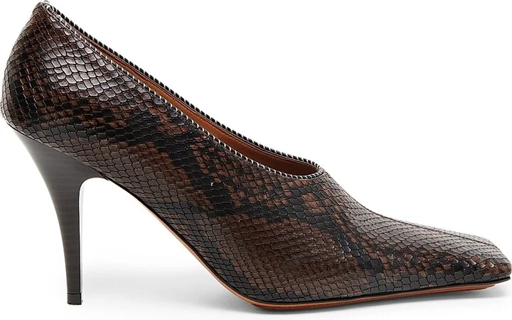 Women's 95MM Snakeskin Printed Pumps - Coffee - Size 5