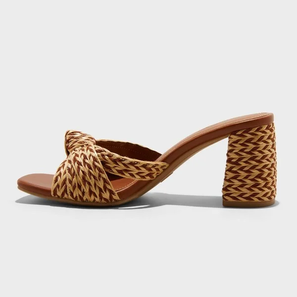 Women's Aaliyah Raffia Strappy Knot Sandal Heels - Universal Thread™ : Block Heel, Open Toe - Image 2