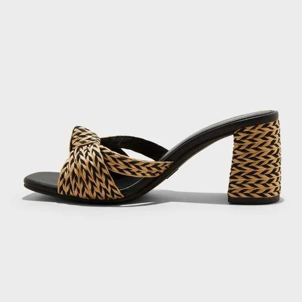 Women's Aaliyah Raffia Strappy Knot Sandal Heels - Universal Thread™ : Block Heel, Open Toe - Image 3