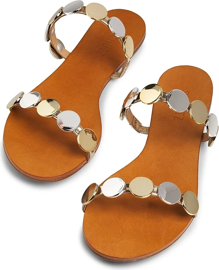Women's Acacia Disc-Embellished Leather Sandals - Platina - Size 8.5 - Image 4